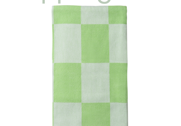 Checkered towel with green and white pattern on a white background