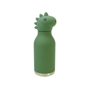 Green dinosaur-shaped water bottle on a white background