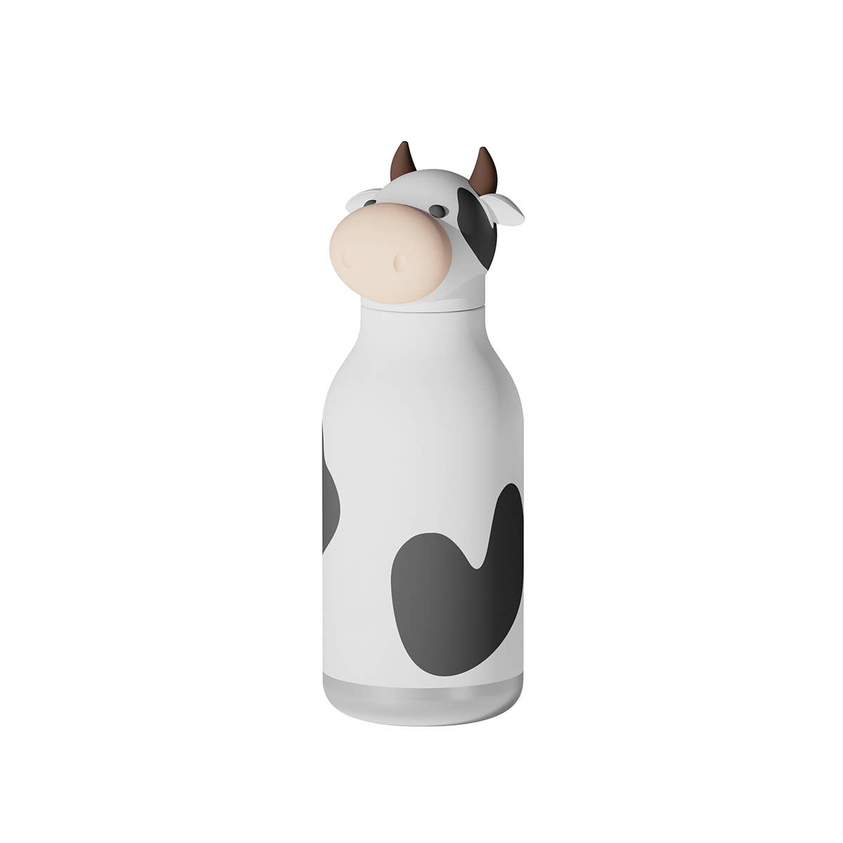 Cow-shaped water bottle on a white background