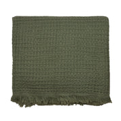 Waffle green winter throw and blanket, made from cotton