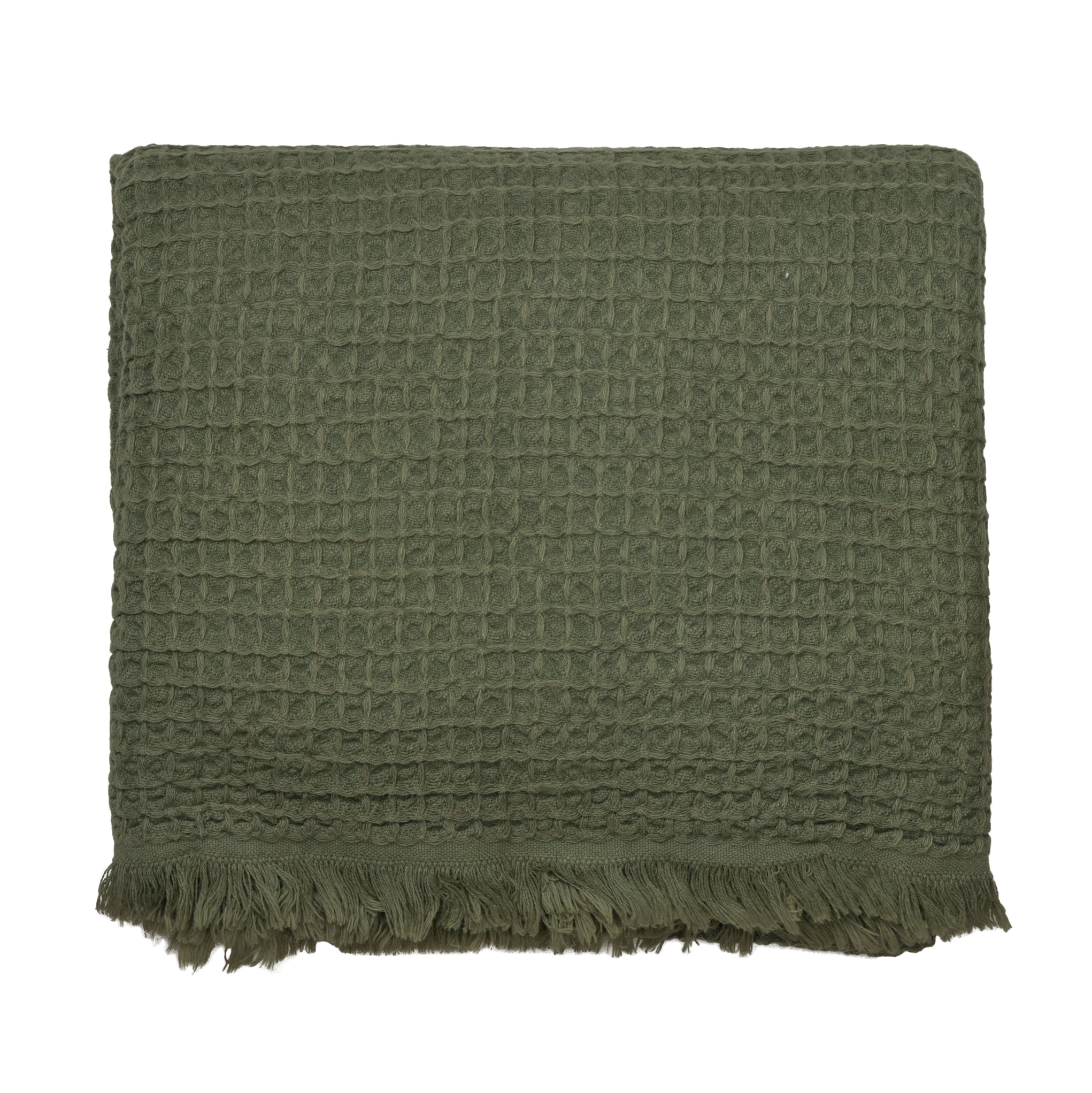 Waffle green winter throw and blanket, made from cotton