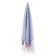 blue, pink and white striped Turkish towel hanging on a hook