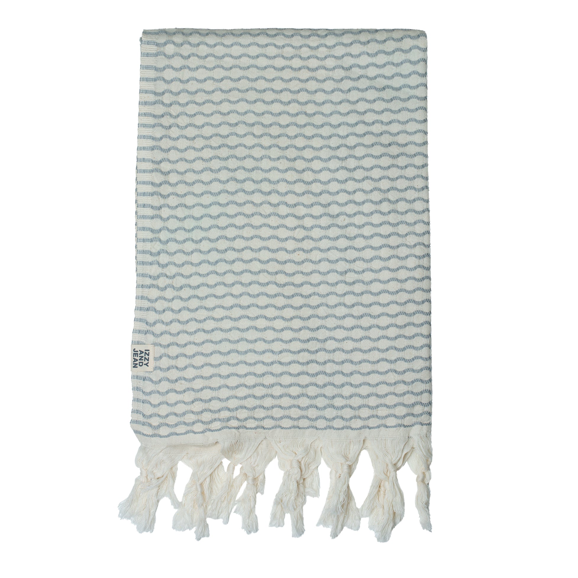 A silver-grey waffle weave bath towel or baby towel, on a white background.